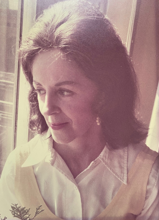 Pretty lady with sweet expression gazes out of a window in NYC.