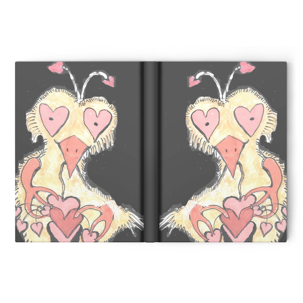 Unique journal from Chauncey Art Collective, showcasing Janet Lee Chauncey's Crazy Heart Bird painting with a whimsical bird and hearts.