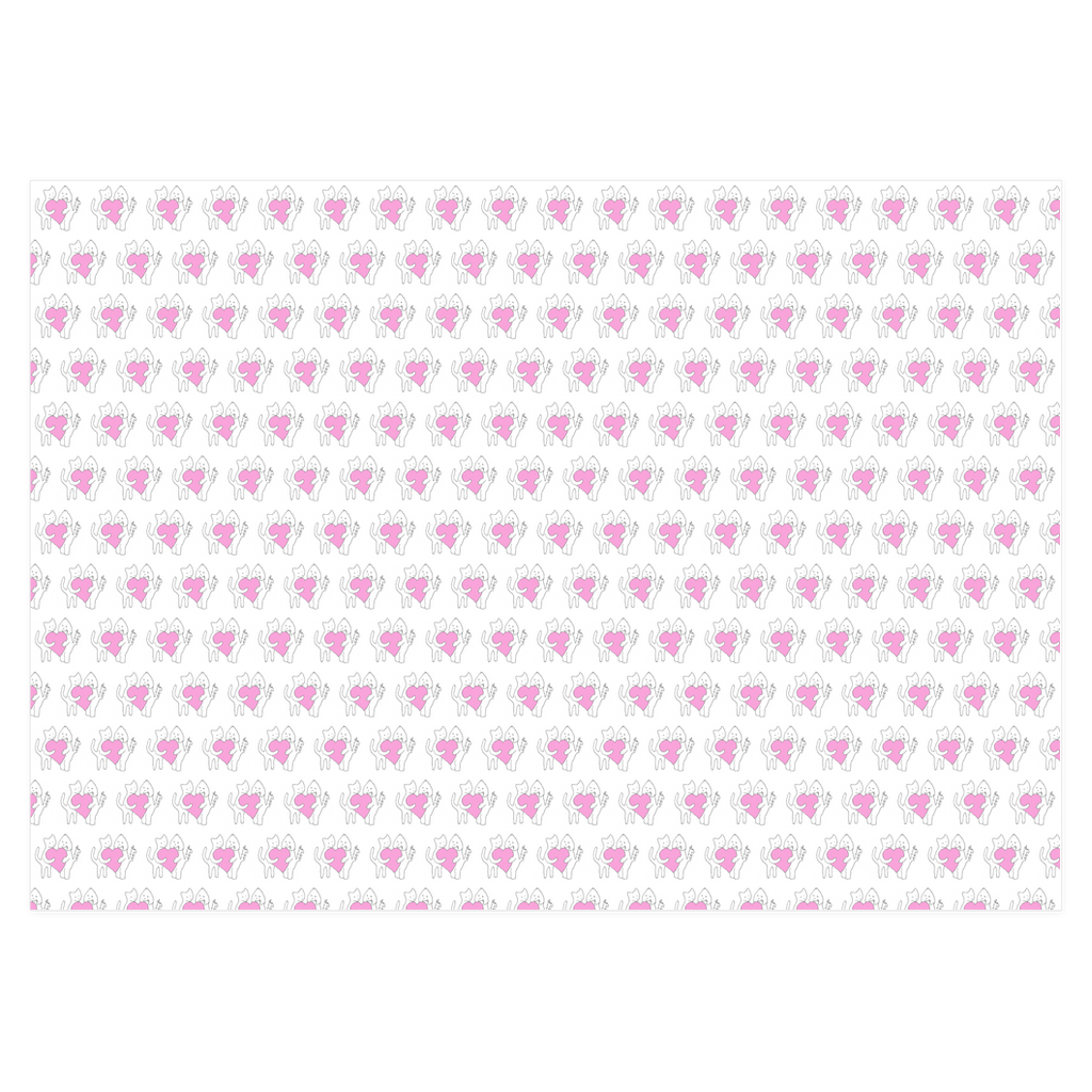 Sharing A Big Heart Wrapping paper sheets feature a repeating pattern of a dog and a cat holding a large pink heart. The image is used in the Chauncey Art Collective logo.