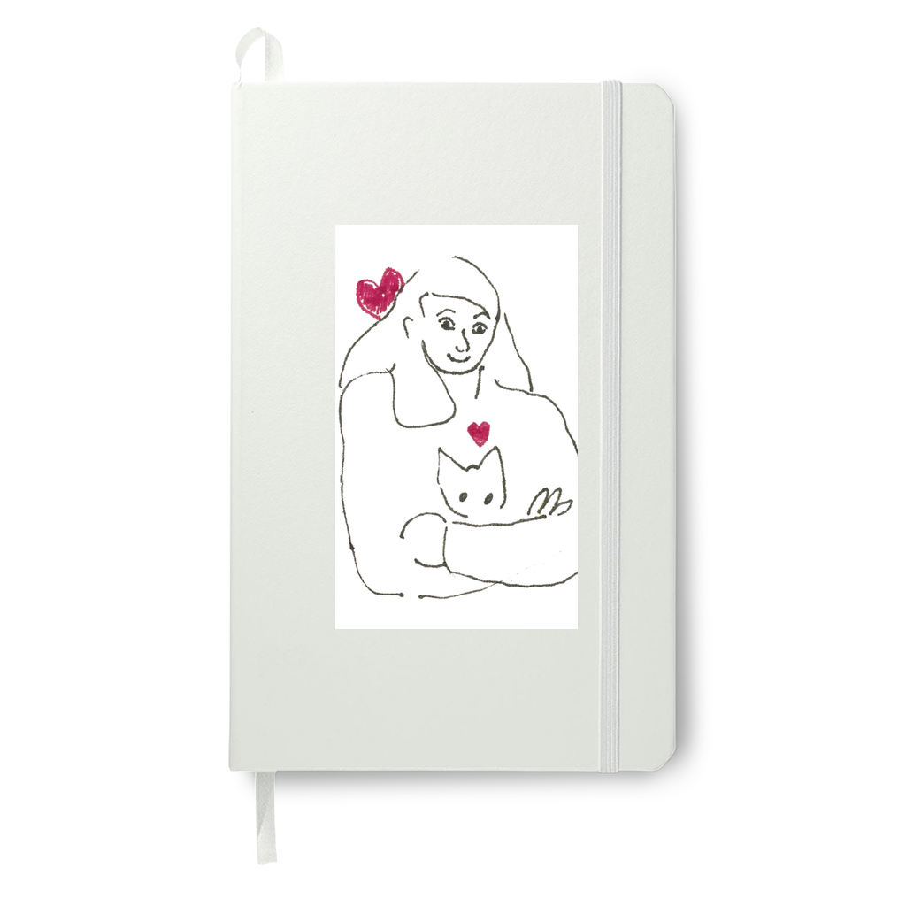 The look of true contentment on both the girl and the cat depicted in Armful of love printed on a white journal really stands out.