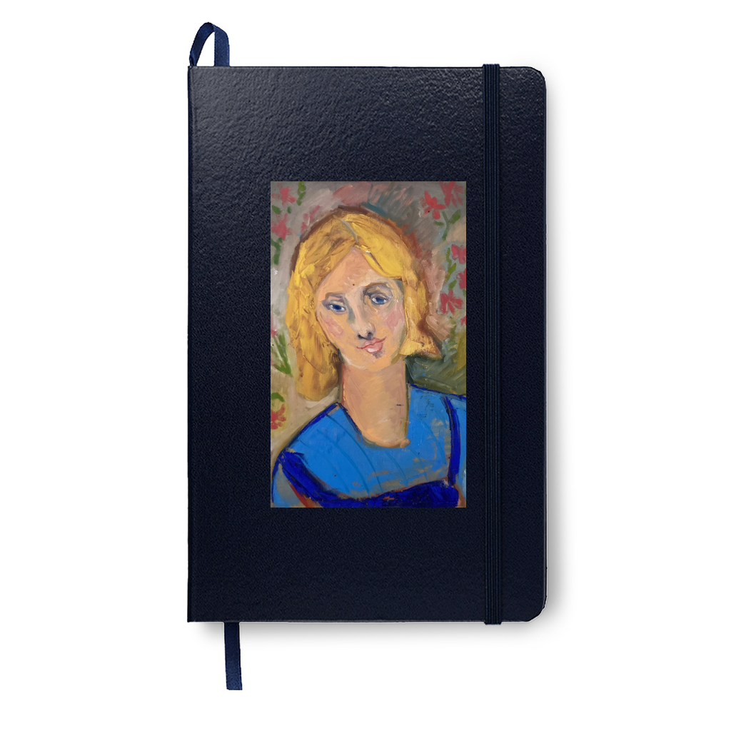 Yellow Haired Girl journal in navy is a fabulous combination. The colors of the portrait sing against the dark background.