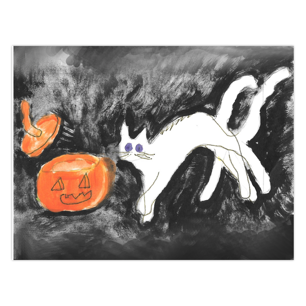 Spooky Halloween card from Chauncey Art Collective with Janet Lee Chauncey's Lid Is Off Halloween artwork, showing a pumpkin blowing its lid.