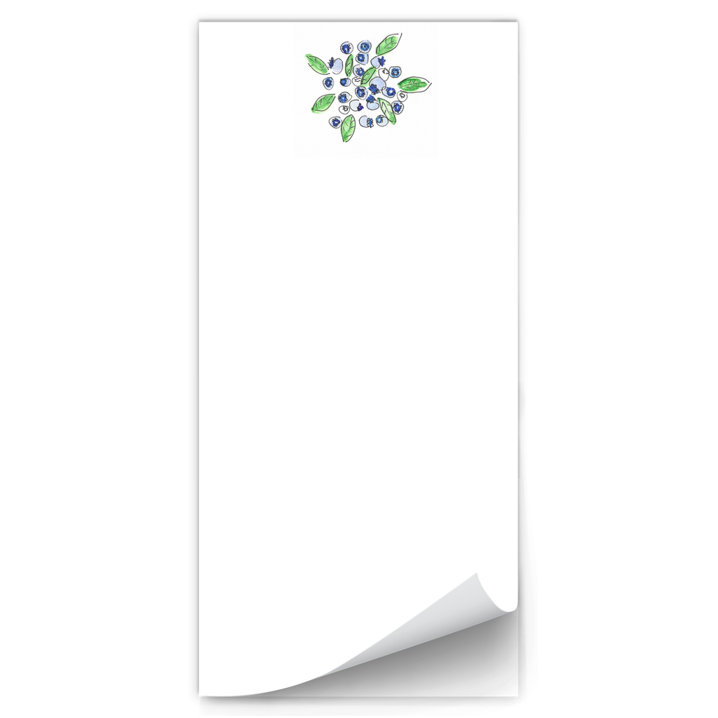 Blueberry magnetic notepad featuring a watercolor illustration of fresh blueberries, reproduced from an original by Heidi Chauncey Vorwerk. Notepad by Chauncey Art Collective