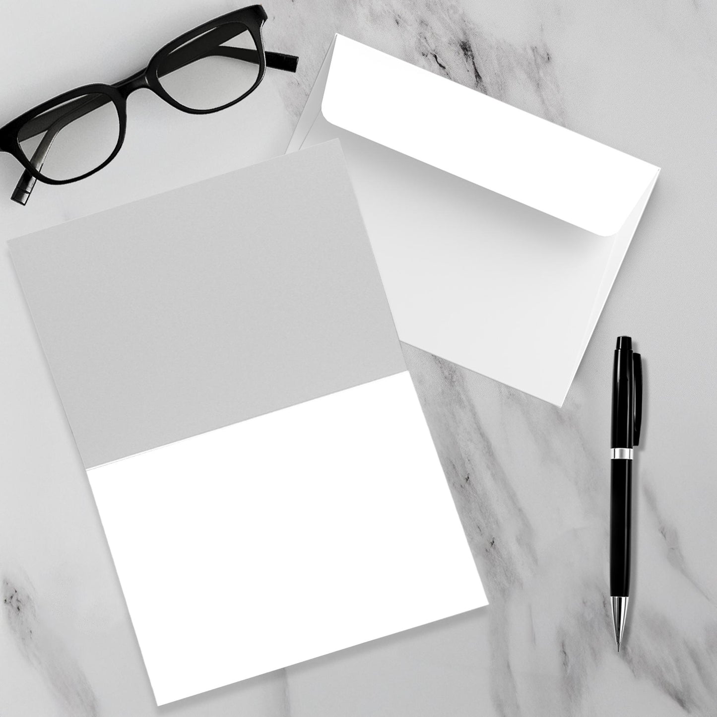 Mock up showing the blank inside of the greeting card along with its envelope,