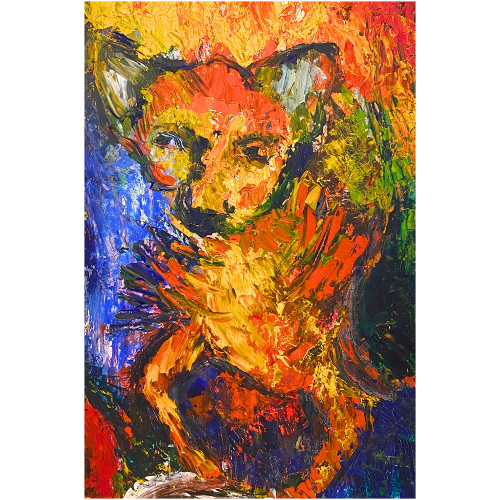 Pepito chihuahua art print, a colorful dog portrait featuring a little chihuahua with a personality, reproduced from an original oil painting by Janet Lee Chauncey. Art print by Chauncey Art Collective