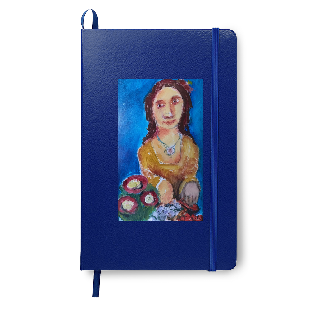 Tasty Fruit on a vivid blue journal. The art really stands out on this bold color.