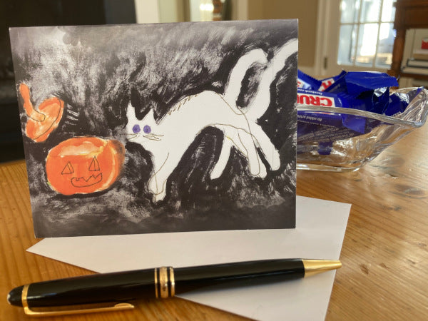mock up of the front of Lid Is Off Halloween card with its envelope,