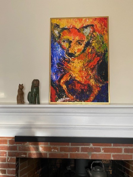 This art print commands attention on the mantle with its bright colors and adorable portrait of Pepito the chihuahua.