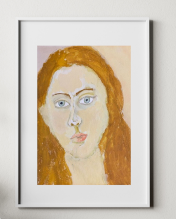 This art print pops against the white wall as Portrait Girl looks you directly in the eye. Her bright blue eyes set against her pale complexion make her a stand out.