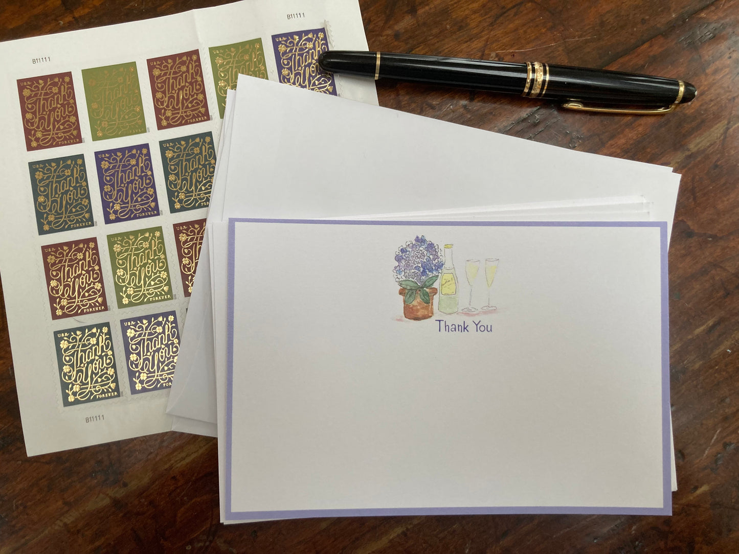 Hydrangea Thank You Flat Note Card