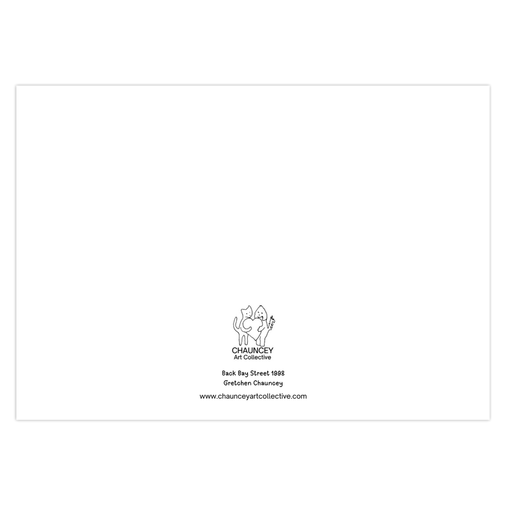 The rear of the card shows the title Back Bay Street along with the logo for Chauncey Art Collective.