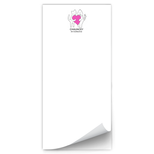 Magnetic notepad featuring the Chauncey Art Collective logo, reproduced from an original ink drawing by Janet Lee Chauncey. Notepad by Chauncey Art Collective