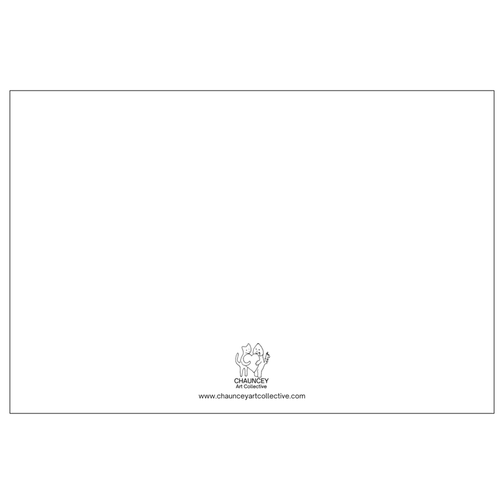 White card with a black border featuring the Chauncey Art Collective logo and text at the bottom.
