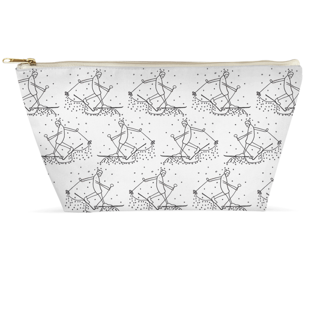 Pouch with nordic skier pattern on a white background