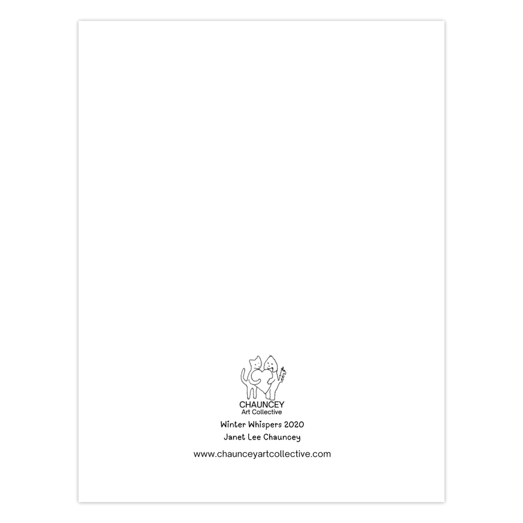 White card with black text and logo, featuring 'Chauncey Art Collective' branding.