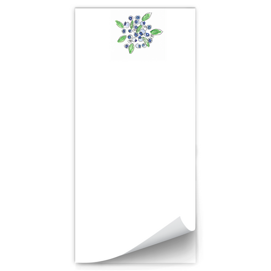 Blueberry magnetic notepad featuring a watercolor illustration of fresh blueberries, reproduced from an original by Heidi Chauncey Vorwerk. Notepad by Chauncey Art Collective