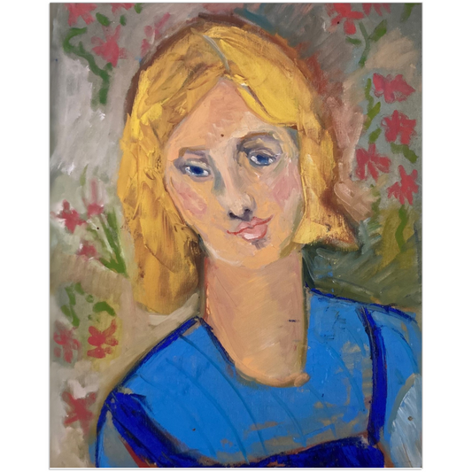 Yellow Haired Girl portrait art print, depicting a young woman with yellow hair in soft, warm light, reproduced from an original oil painting by Janet Lee Chauncey. Art print by Chauncey Art Collective.