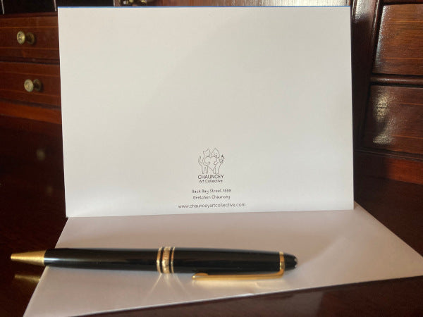 Mockup of the back of the card showing the title and log.