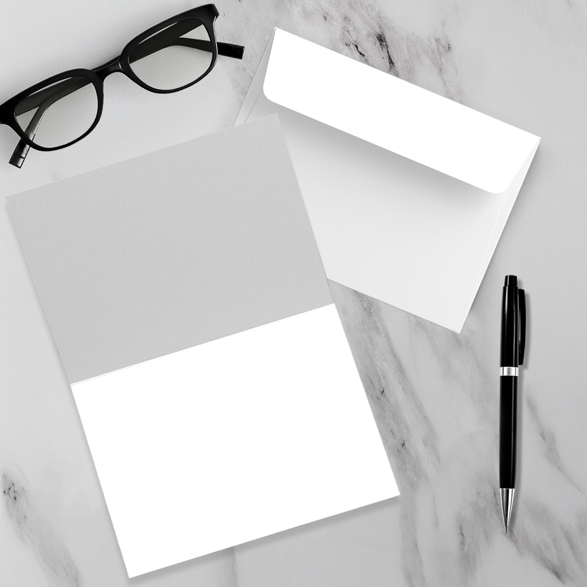 Mock up showing the blank inside of the greeting card along with its envelope,