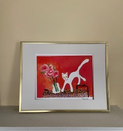 Framed and matted display of Caspar With Roses.  Print produced by Chauncey Art Collective.