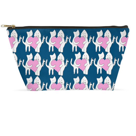 Pouch with cat and dog Chauncey Art Collective Logo on a blue background