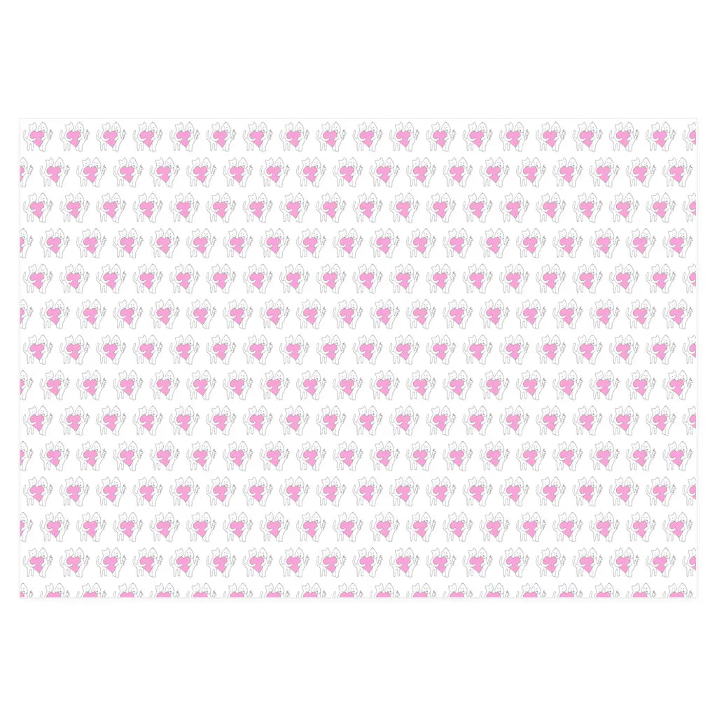 Repeating pattern of a dog and a  cat with a large red heart on a neutral background, original artwork by Janet Lee Chauncey for Chauncey Art Collective.