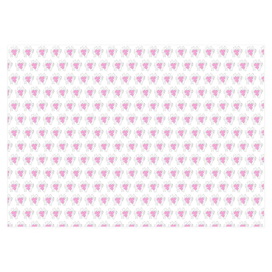 Repeating pattern of a dog and a  cat with a large red heart on a neutral background, original artwork by Janet Lee Chauncey for Chauncey Art Collective.